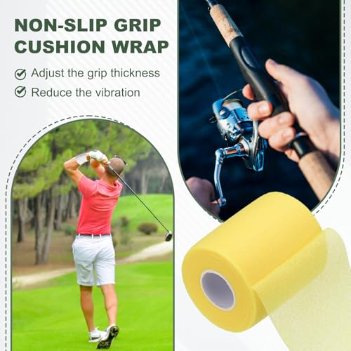 Pre Wrap Tape, Non-Slip Grip Cushion Wrap Prewrap Athletic Tape Fitting for (Tennis- Badminton - Pickleball - Sports) - color: Yellow