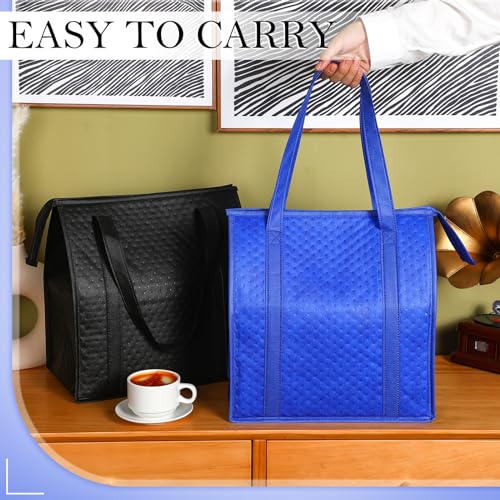 10 Pack Large 18L Insulated Grocery Bag Bulk Zippered, Blue, Black - color: Blue and Black
