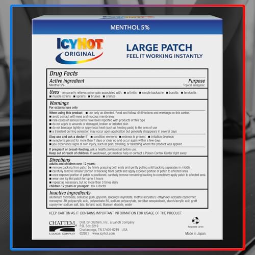 Icy Hot Orginal Large Pain Relief Patches, Powerful Targeted Relief for Back & Large Areas, 5 Count (Pack of 3) - size: 5 Count (Pack of 3)