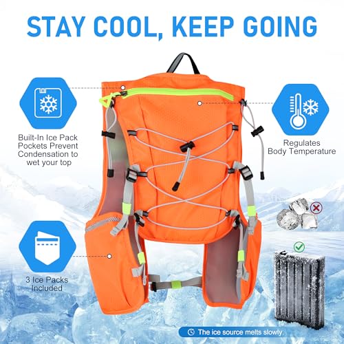 Running Hydration Vest Backpack: Cooling Vest for Men Women - Lightweight Adjustable Hydration Backpack for Trail Race Hiking Cycling Climbing Camping Jogging(Without Bladder) - color: Orange
