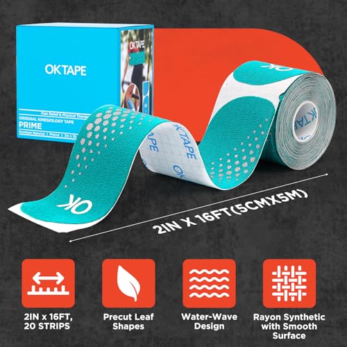 OK TAPE Synthetic Precut Kinesiology Tape for Protection, 2inx16.4ft 20PCS - color: Blue and Green, size: 1 Rolls