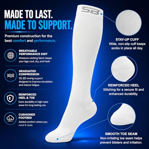 SB SOX 3-Pair Compression Socks (15-20mmHg) - color: 04 – Solid White, size: XXL