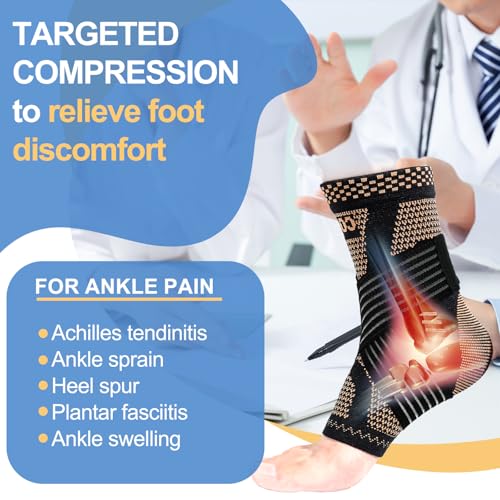 LISEPWU Copper Ankle Brace for Men & Women, Adjustable Compression Bandage - color: Black, size: Medium