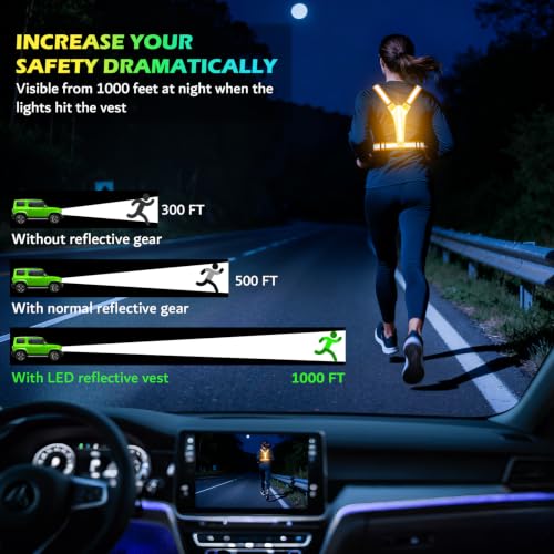 Led Light Up Running Vest Reflective Vest for runners night walking, Rechargeable Reflective Running Vest High Visibility - color: Orange