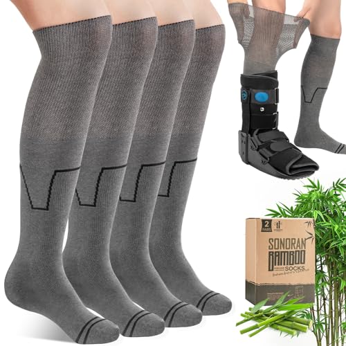 SONORAN Walking Boot Socks Bamboo Viscose (2 Pairs) Lightweight Replacement Sock Liner for Medical Tube Cast Socks - color: Grey