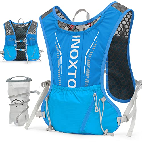 INOXTO Running Hydration Vest Backpack,Lightweight Insulated Pack with 1.5L Water Bladder Bag Daypack for Trail Hiking Running Cycling Race Marathon for Women Men - color: Dark Blue white