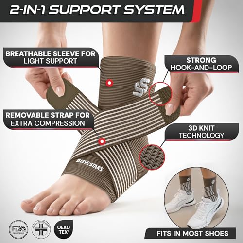 Sleeve Stars Ankle Brace Men & Women Support (Single/M:10"-12"/Mocha Brown) - color: Mocha Brown, size: Medium