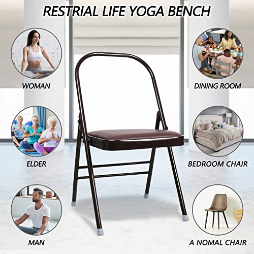 INNOLIFE Yoga Chair Set with Figure S Resistance Belt, Chair Leg Cap, Brown