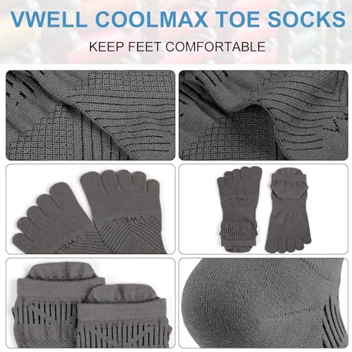 VWELL Toe Socks for Men Women COOLMAX Athletic Running Ankle Socks (3Pairs) - color: Grey, size: Medium