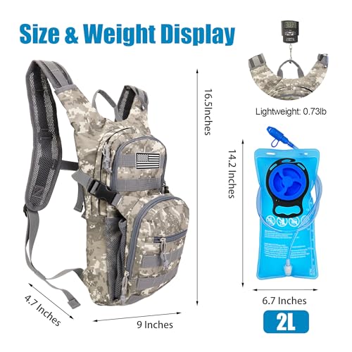 Tactical Hydration Backpack 2L Water Bladder - Lightweight Durable Pack for Hiking, Running, Outdoor Adventures, Adjustable Straps & Leak-Proof Design - color: ACU Digital Camo