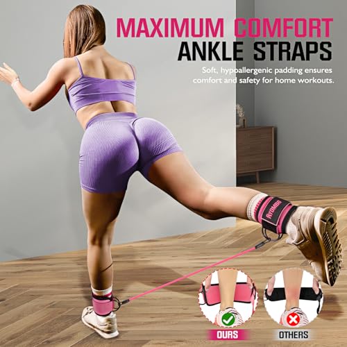Ayombo Ankle Resistance Bands with Cuffs, Home Gym Workout Equipment, Lifting Glute Butt Exercise Equipment for Women, Ankle Weights Fitness Set, Leg Booty Equipment for Training Perfect Body Shape - color: Pink