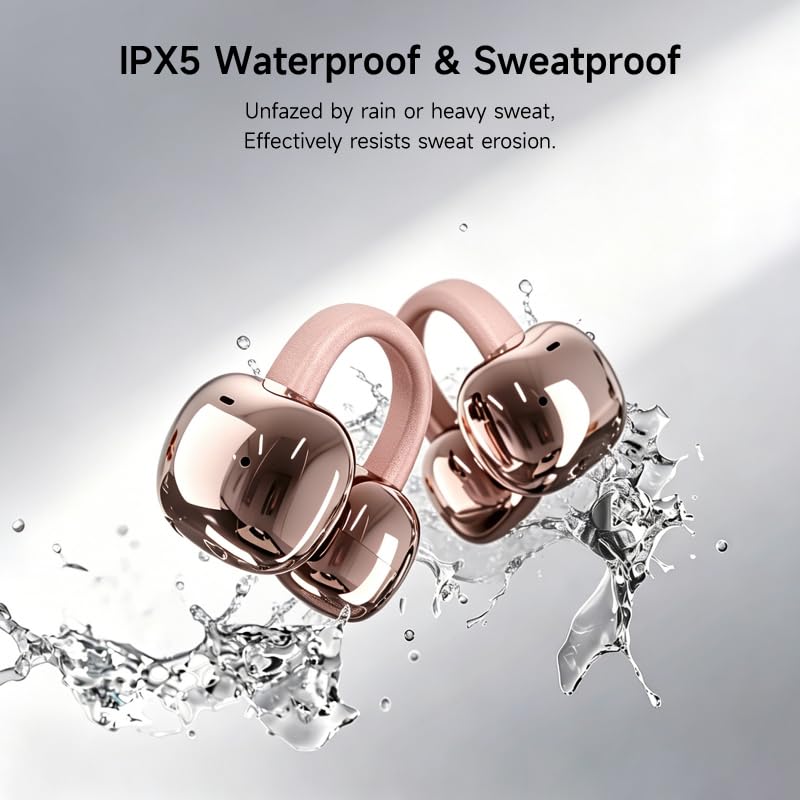 A80 Open Ear Earbuds, Clip On Wireless Headphones with Microphone - color: RoseGold