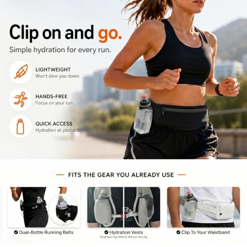 HECHZSO 2 Pack 8.8oz Running Water Bottles with Clips for Vests and Belts