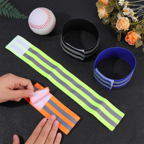 CREATCABIN 4 Pack Reflective Arm Strap Green Event Wristbands Green Yellow Polyester Reflectors Night Light High Visibility H - color: Mixed Color