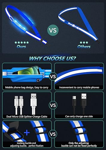 Fokia Kunbio LED Reflective Belt Sash for Walking at Night,Running Safety Gear LED Light Up Running Belt for Runners Walkers - color: Bule