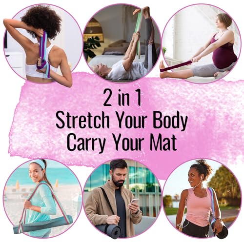 TECEUM 2 IN 1 Yoga & Mat Strap for Stretching – Cotton – 6/8/10 ft - color: Deep Raspberry, size: 6 ft
