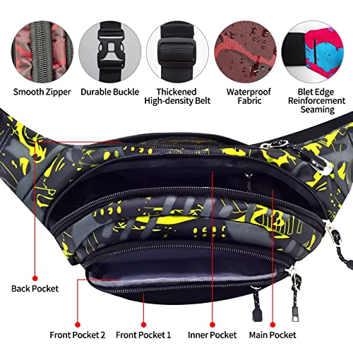 Large Fanny Pack for Men Women NSYOOMH, Crossbody Waist Bag 5-Zipper Pocket - color: Camo Black