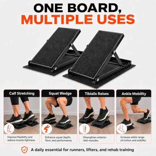 2 Pack Adjustable Slant Board for Calf Stretching, Steel Calf Stretch Board 20°-40° Non-Slip Squat Wedge with Handle for Exercise Rehab Leg Stretch and Plantar Fasciitis Relief