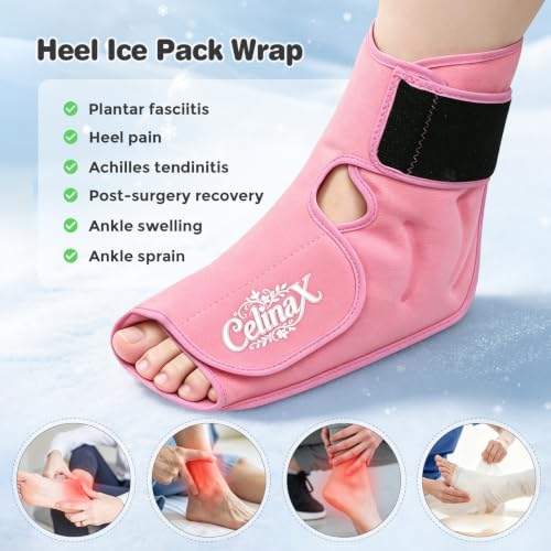 Ankle Ice Pack Wrap, Heel Ice Pack Wrap for Plantar Fasciitis Relief - color: Pink, size: Large