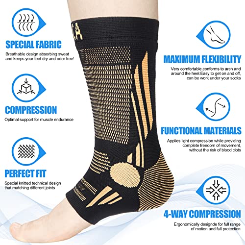 NEENCA Foot & Ankle Brace Socks for Sprained-Ankle Compression Sleeves Set - color: High Copper, size: Small