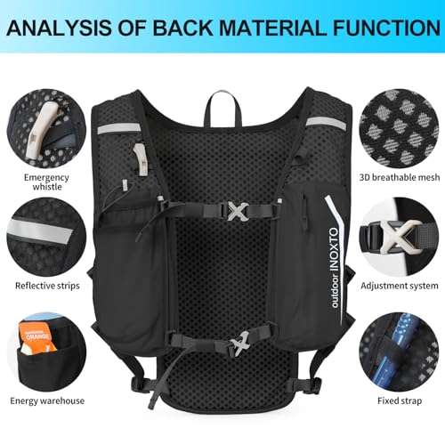 INOXTO Running Hydration Vest Backpack,Lightweight Insulated Pack with 1.5L Water Bladder Bag Daypack for Hiking Trail Running Cycling Race Marathon for Women Men - color: Black dark white