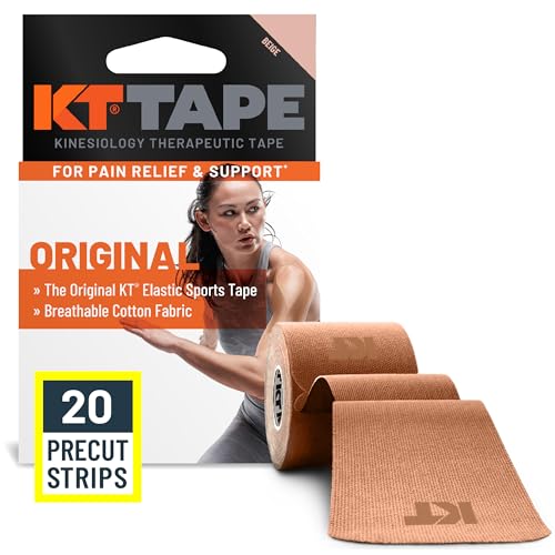 KT Tape, Original Cotton, Elastic Kinesiology Tape, Everyday Muscle and Joint Support, Daily Pain Relief, 20 Count, 10” Precut Strips, Beige - color: Beige
