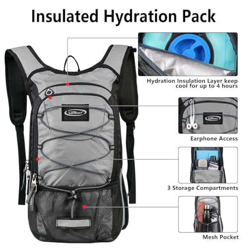 Hydration Backpack with 3L Water Bladder, Small Hydration Pack Backpack for Men Women, Lightweight Water Backpack with Cooler Layer for Running, Biking, Hiking - color: Grey