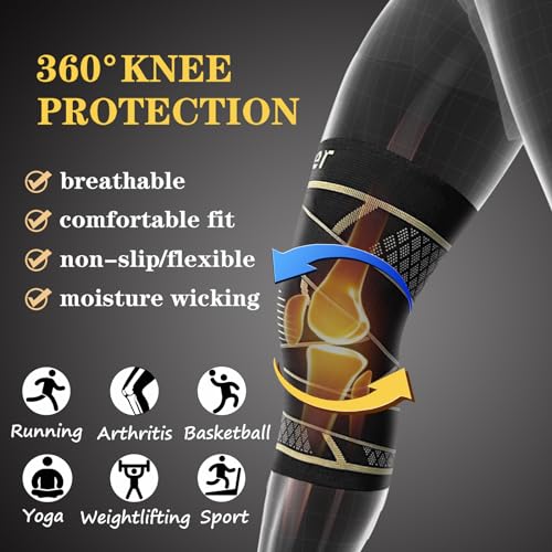 Copper Knee Support Braces with Straps for Men & Women (2 Pack, Medium) - size: Medium