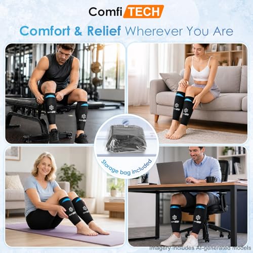 ComfiTECH Dual-Gel Shin Splint Ice Pack Wrap with 30-Min Cooling, M, 2P - size: Medium