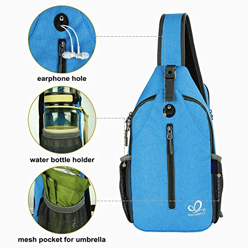 WATERFLY Crossbody Sling Backpack Sling Bag Travel Hiking Daypack - color: N - Sky Blue