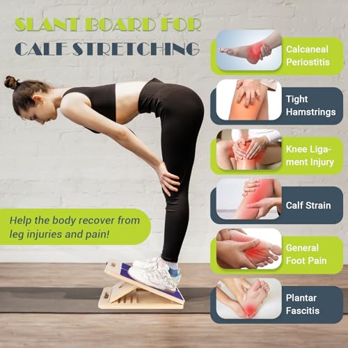 Slant Board Calf Stretching, 460 LBS Capacity Portable Wooden Incline Board