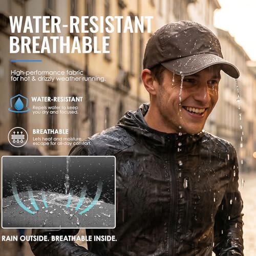 Waterproof Baseball Cap Running Hat Mens Womens Rain Hat Quick Dry Golf Hat with Sweatband Outdoor Breathable Sports Cap - color: Coffee