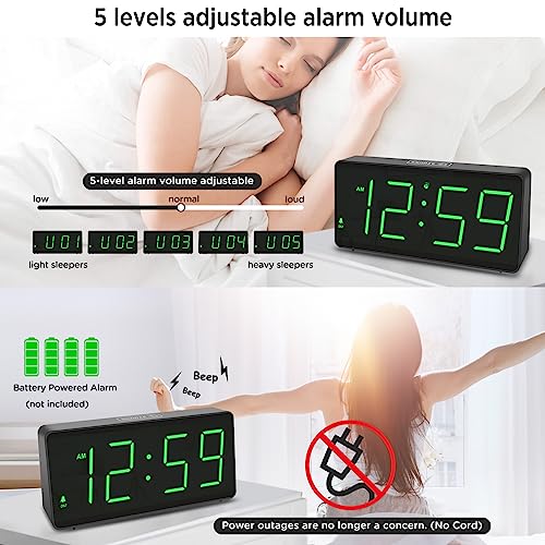 Peakeep Battery Operated Digital Alarm Clock for Bedrooms Big Numbers - color: Green Digits