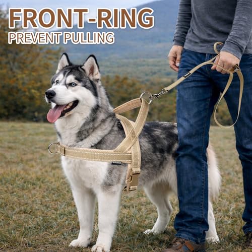 No Pull Dog Harness & 5FT Leash Set with Car Seatbelt Clip,Brown,XL - color: Reflective-Brown, size: XL:Belly Chest-30.6''-39.2''