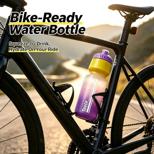2 Pack Bike Water Bottle, Squeeze Water Bottle Leakproof BPA Free 24Oz - color: V-Black+Purple