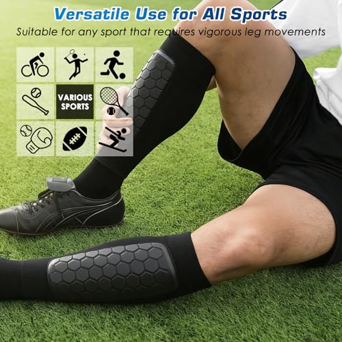 2026 New Shin Guards Pads Socks for Skiing, Shin Pads for Youth Adult Ski Shin Guards Calf Compression Sleeve with Honeycomb Pads Lightweight Calf Protective Gear for Boys Girls Men - size: L (Age 14-18)