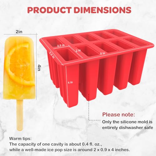 10-Cav Popsicle Molds, Silicone Ice Pop Mold for DIY Frozen Treats - color: Red