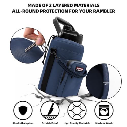 NATURE PIONEOR 26-128 oz Insulated Water Bottle Carrier Holder with Strap - color: Navy, size: One Gallon