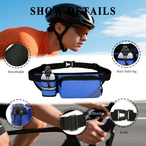 Fanny Pack with Water Bottle Holder, Hydration Running Belt for Men, Waterproof Waist Bag for Women Girls Kids Fit Hiking Walking Runners Exercise Outdoor Cell Phone iPhone Carry Pouch Blue - color: 3-Blue