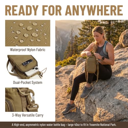 Bokelai Water Bottle Holder Bag with Strap Lightweight Crossbody Carrier Sling Bag for Hiking Camping Travelling Water Bottle Sleeve Gym Accessories - color: Army Khaki