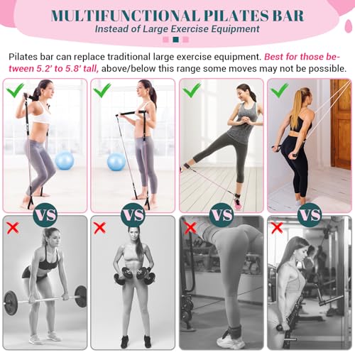 Pilates Bar Kit with Resistance Bands, Multifunctional Yoga Pilates Kit - color: Jet Black