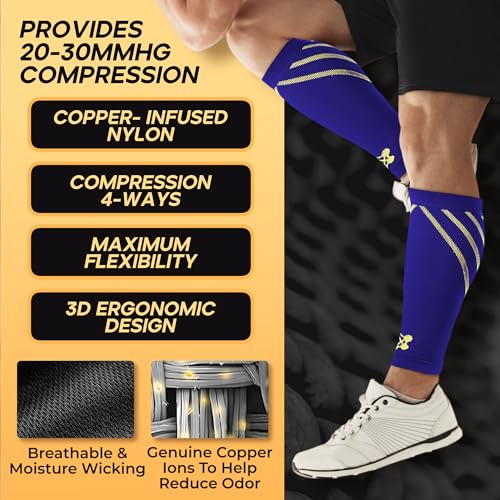 CopperJoint Calf Compression Sleeve for Men & Women, Blue, XLarge, Firm Fit - color: Blue, size: X-Large