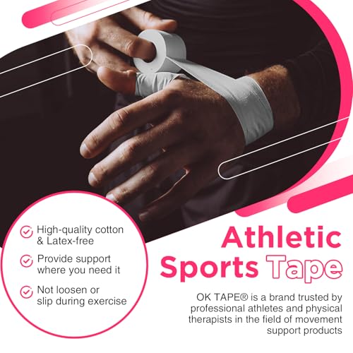 OK TAPE Athletic Sports Tape 4 Packs 32.8ft Per Roll White Strong Adhesion - color: White, size: 1.5" x 11yards - 4 Rolls