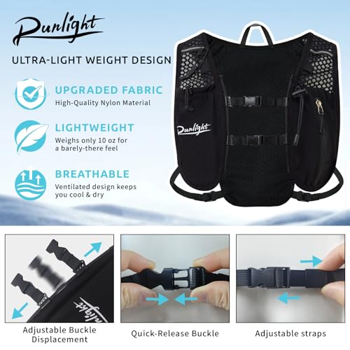 Runlight Running Vest for Women Men, Adjustable Hydration Backpack Breathable Reflective with 1.5L Water Bladder for Hiking, Trail, Running, Marathons, Cycling - color: Black