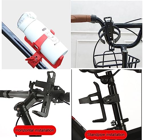 2 Pack Bike Bottle Holder, Universal Bicycle Water Bottle Cage Holder, Water Cup Holder for Bike Stroller Walker, Adjustable Mountain Bike Drink Cup with 360 Degree Rotating for Cycling MTB Black+Red