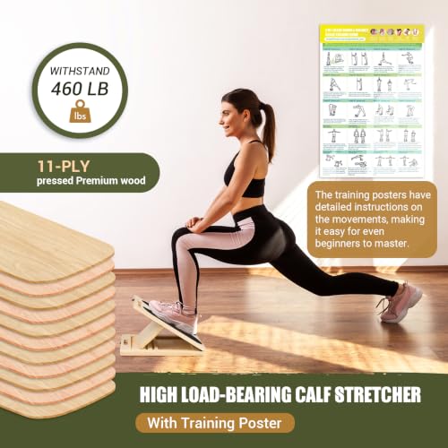 Slant Board Calf Stretching, 460 LBS Capacity Portable Wooden Incline Board
