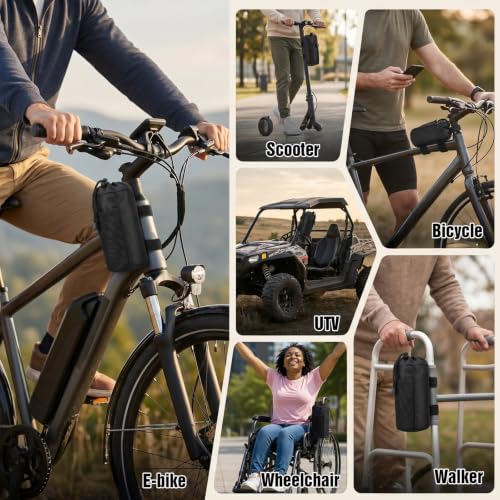 Bike Water Bottle Holder for Handlebar, Bike Cup Holder with Mesh Pockets and Removable Strap, Bicycle Water Bottle Drink Holders for Scooter Wheelchair Mountain Bikes E-Bike Road Bikes