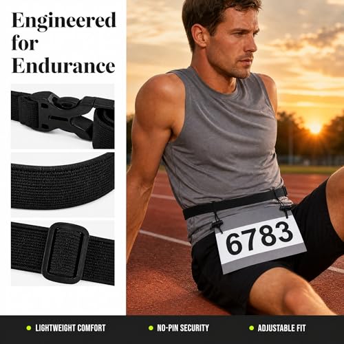 BRBASAP Race Belt Adjustable Lightweight Bib Holder Running Strap Comfortable Triathlon Number Carrier For Marathon Cycling Jogging Racing Events Adults
