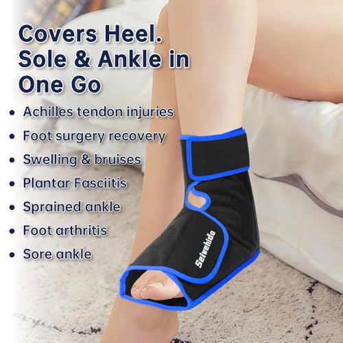 Ankle Ice Pack Wrap for Heel Foot Swelling Pain Relief, Reusable Large Hot Cold Gel Pack for Sprain, Achilles Tendonitis, Arthritis, Plantar Fasciitis, Post-Surgery, Sports Injury (Black,1pcs) - color: Black