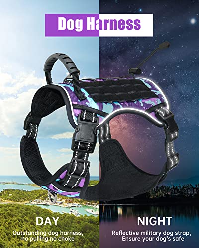 Tactical Dog Harness No Pull,Service Dog Vest with Handle,Purple Camo, XL - color: Purple Camo, size: XL(Neck: 22''-29.5'',Chest:25''-40''）